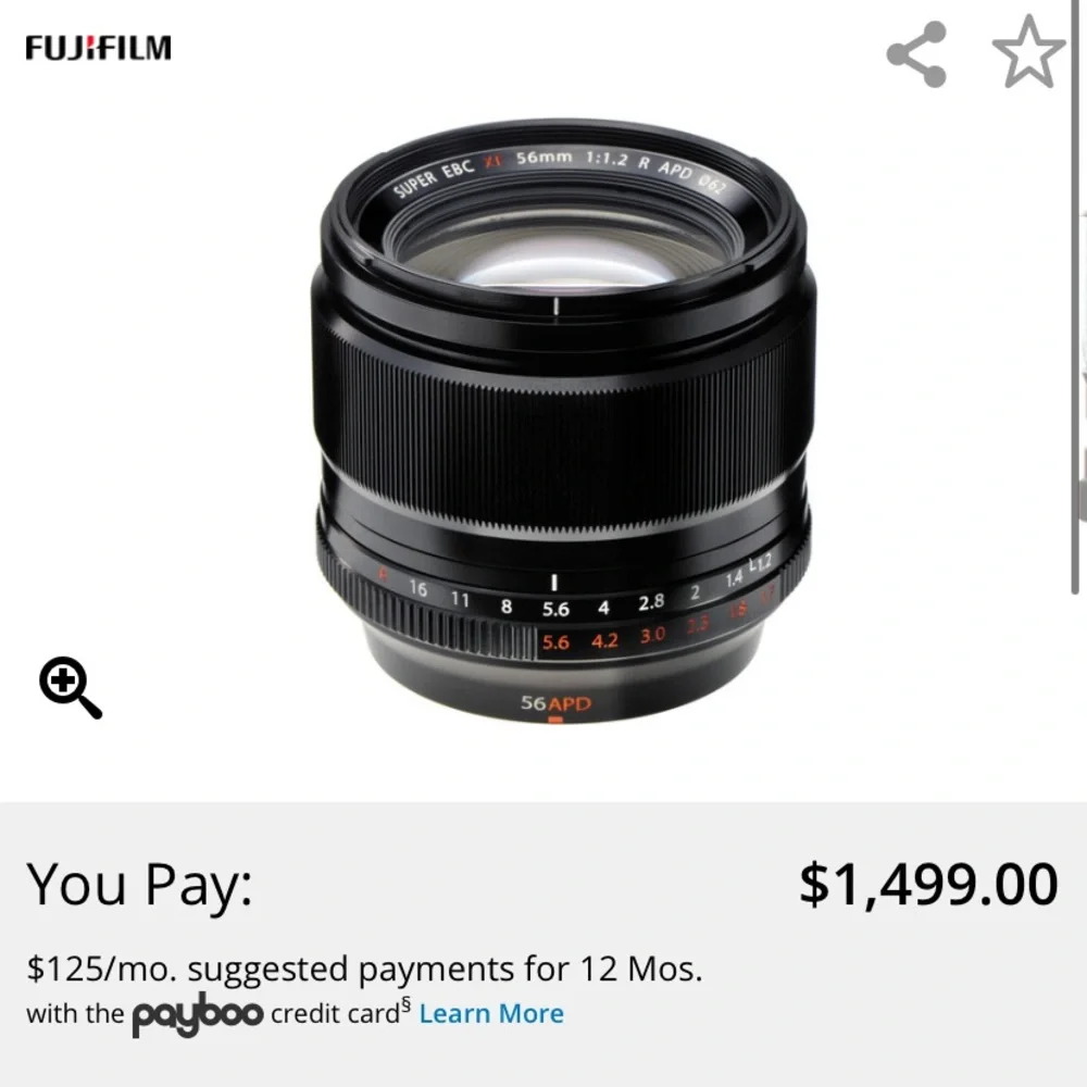 Fujifilm 56mm 1.2 APD lens.